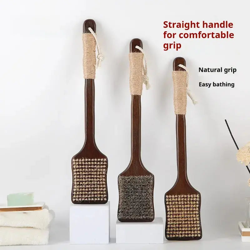 Long-Handled Bath Brush – Soft Horsehair Back Scrubber