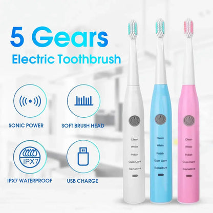 Rechargeable Electric Toothbrush – Waterproof with 5 Cleaning Modes