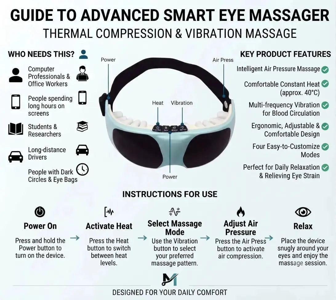 Smart Eye Massager – Heat, Vibration & Bluetooth